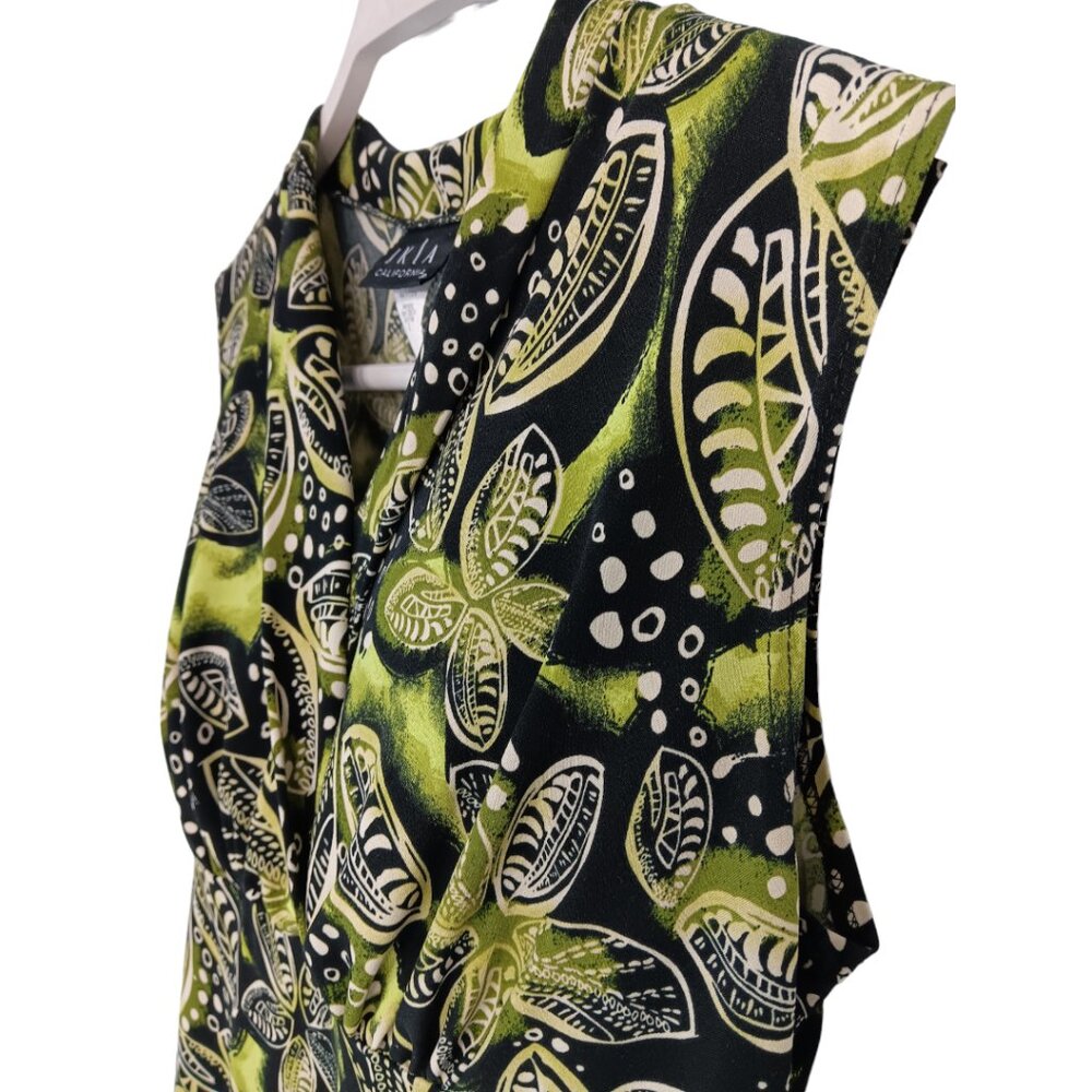 JKLA- Sleeveless Tank Stretch Light Faux Wrap collar-Lime Green-Black-Cream - Picture 14 of 16